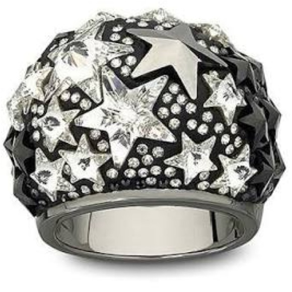Black and Silver Star-Studded Women's Ring